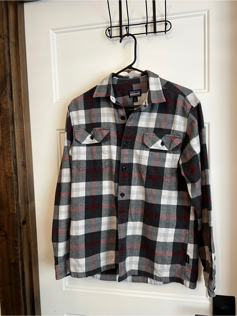 Patagonia Black, Gray & Red Plaid Button-Up Shirt